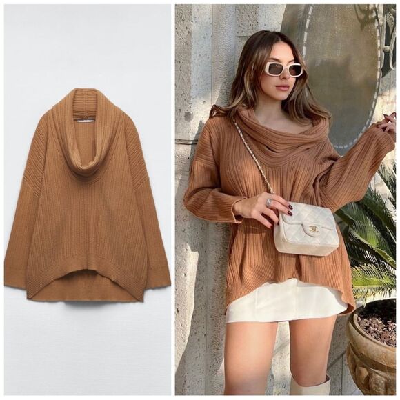 ZARA OVERSIZED COWL NECK KNIT SWEATER - Picture 1 of 11